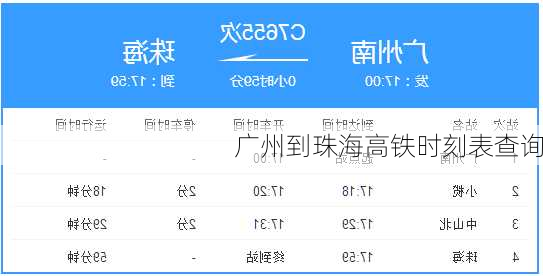 广州到珠海高铁时刻表查询