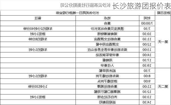 长沙旅游团报价表