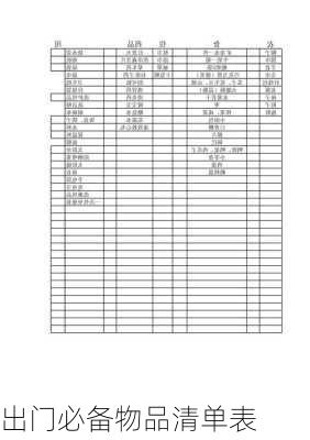出门必备物品清单表