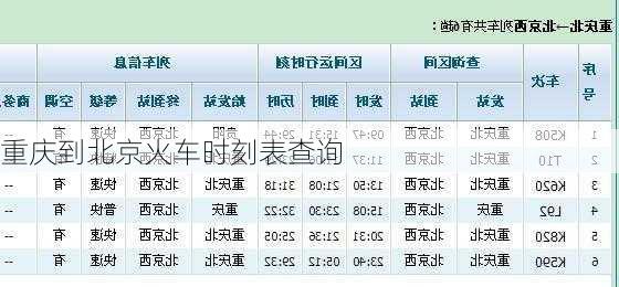 重庆到北京火车时刻表查询